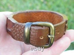 Bracelet cuff genuine Alligator horn Bison leather brown adjustable 6.5 to 7.5