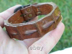 Bracelet cuff genuine Alligator horn Bison leather brown adjustable 6.5 to 7.5