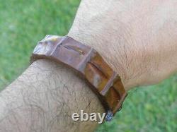 Bracelet cuff genuine Alligator horn Bison leather brown adjustable 6.5 to 7.5