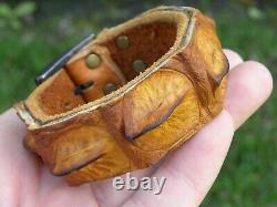 Bracelet cuff genuine Alligator horn Bison leather tobacco adjustable 6.5 to 7