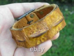 Bracelet cuff genuine Alligator horn Bison leather tobacco adjustable 6.5 to 7