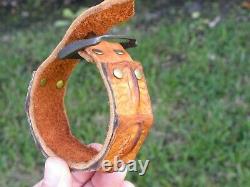 Bracelet cuff genuine Alligator horn Bison leather tobacco adjustable 6.5 to 7