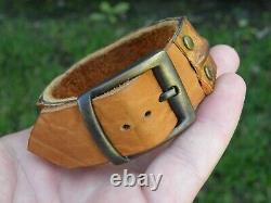 Bracelet cuff genuine Alligator horn Bison leather tobacco adjustable 6.5 to 7