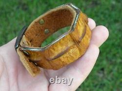 Bracelet cuff genuine Alligator horn Bison leather tobacco adjustable 6.5 to 7