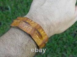 Bracelet cuff genuine Alligator horn Bison leather tobacco adjustable 6.5 to 7