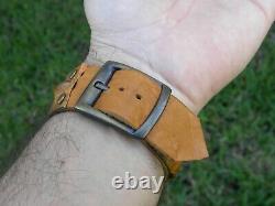 Bracelet cuff genuine Alligator horn Bison leather tobacco adjustable 6.5 to 7