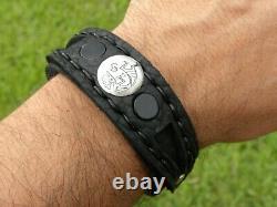 Bracelet cuff genuine Bison leather onyx sterling silver Kokopelli nice gift