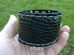 Bracelet cuff genuine black Alligator Crocodile Bison leather customize size