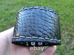 Bracelet cuff genuine black Alligator Crocodile Bison leather customize size