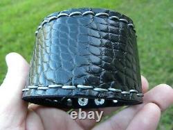 Bracelet cuff genuine black Alligator Crocodile Bison leather customize size