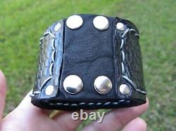 Bracelet cuff genuine black Alligator Crocodile Bison leather customize size