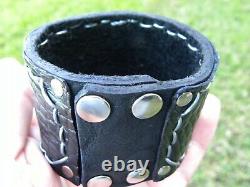 Bracelet cuff genuine black Alligator Crocodile Bison leather customize size