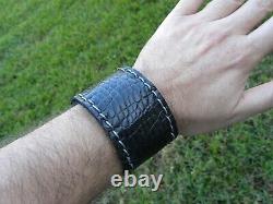 Bracelet cuff genuine black Alligator Crocodile Bison leather customize size