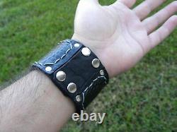 Bracelet cuff genuine black Alligator Crocodile Bison leather customize size