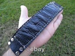Bracelet cuff genuine black Alligator Crocodile Bison leather customize size