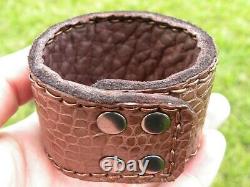 Bracelet cuff genuine brown Alligator Crocodile Bison leather for 7 inches size