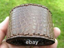 Bracelet cuff genuine brown Alligator Crocodile Bison leather for 7 inches size