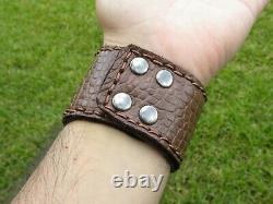 Bracelet cuff genuine brown Alligator Crocodile Bison leather for 7 inches size