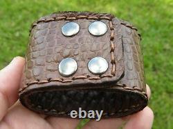 Bracelet cuff genuine brown Alligator Crocodile Bison leather for 7 inches size