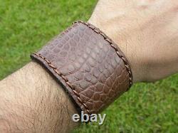 Bracelet cuff genuine brown Alligator Crocodile Bison leather for 7 inches size