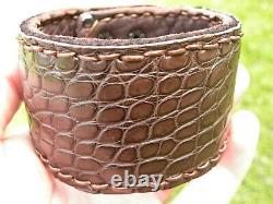 Bracelet cuff genuine dark brown Alligator Crocodile Bison leather for 8 wrist