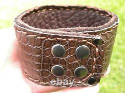Bracelet cuff genuine dark brown Alligator Crocodile Bison leather for 8 wrist
