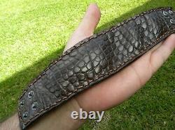 Bracelet cuff genuine dark brown Alligator Crocodile Bison leather for 8 wrist