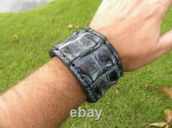 Bracelet cuff genuine rustic black Alligator horn Bison leather for 7.5 wrist