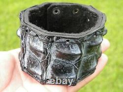 Bracelet cuff genuine rustic black Alligator horn Bison leather for 7.5 wrist