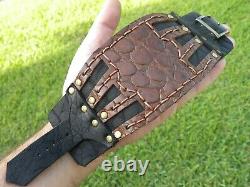 Bracelet cuff wide genuine Alligator and Bison leather adjustable 6.5 wrist