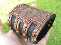 Bracelet cuff wide genuine Alligator and Bison leather adjustable 6.5 wrist