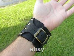 Bracelet cuff wide genuine Alligator and Bison leather adjustable 6.5 wrist