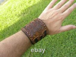 Bracelet cuff wide genuine Alligator and Bison leather adjustable 6.5 wrist