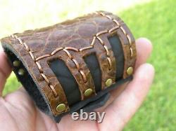 Bracelet cuff wide genuine Alligator and Bison leather adjustable 6.5 wrist