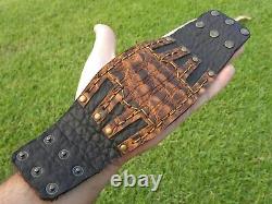 Bracelet cuff wide genuine Alligator and Buffalo Bison leather for 8 inches size