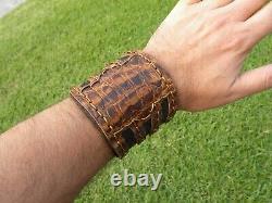 Bracelet cuff wide genuine Alligator and Buffalo Bison leather for 8 inches size