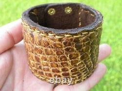Bracelet for 8 inch wrist size Crocodile Alligator Bison brown gold color cuff