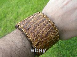 Bracelet for 8 inch wrist size Crocodile Alligator Bison brown gold color cuff