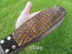 Bracelet for 8 inch wrist size Crocodile Alligator Bison brown gold color cuff