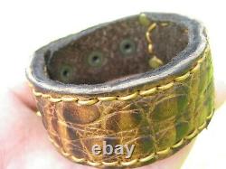 Bracelet genuine Crocodile Alligator Bison brown gold color cuff customize size