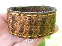 Bracelet genuine Crocodile Alligator Bison brown gold color cuff customize size