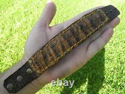 Bracelet genuine Crocodile Alligator Bison brown gold color cuff customize size