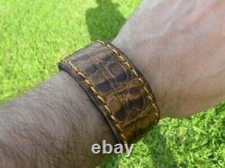 Bracelet genuine Crocodile Alligator Bison brown gold color cuff customize size