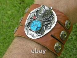 Bracelet sterling silver Bison head turquoise Buffalo Bison leather customize