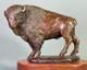 Bronze American Bison Statue Buffalo Sculpture Figure Decor Wood Base