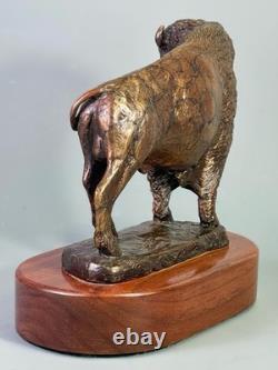 Bronze American Bison Statue Buffalo Sculpture Figure Decor Wood Base