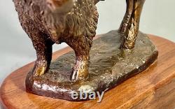Bronze American Bison Statue Buffalo Sculpture Figure Decor Wood Base
