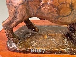 Bronze American Bison Statue Buffalo Sculpture Figure Decor Wood Base