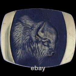 Bronze SLK American Bison Buffalo Bull Western Steven L Knight Vtg Belt Buckle