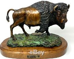 Bronze Sculpture 1992 16/50 America Bison Carl Wagner WStand 11 in Weighs 40 lbs
